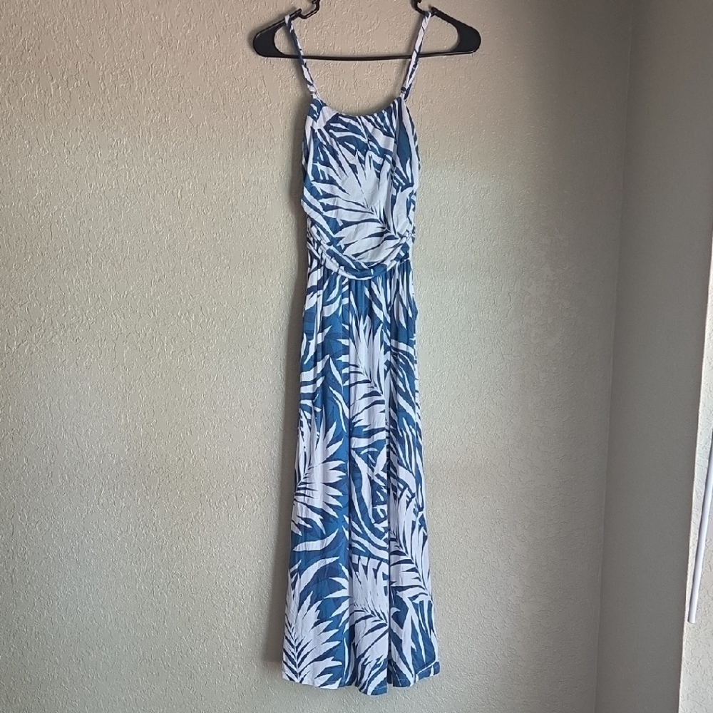Blue and White Spaghetti Strap Sundress Maxi